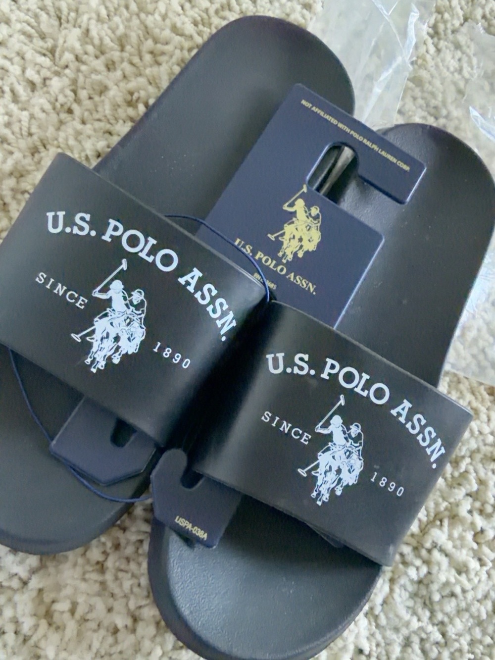 U.S. Polo Assn. Black Logo Slide Sandals Size 11-12 NWT